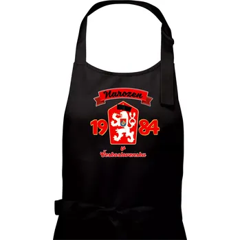 Kuchyňská zástěra Narozen v Československu - Přelepený znak 1984 - Pánská zástěra na vaření - Univerzální velikost ( Černá )