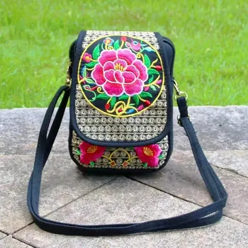 Ledvinka Vyšívaná etno mini ledvinka s peněženkou | ledvinka, peněženka - Hnědý cukr