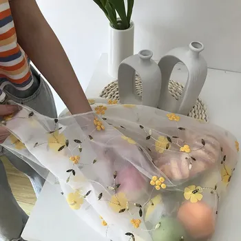 Kabelka Průhledná vyšívaná květinová kabelka | dámská kabelka, nákupní taška - Žluté květy