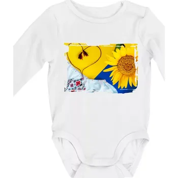 Kojenecký body Ukrajina slunečnice a kroj - Body kojenecké s dlouhým rukávem - Dlouhý r. do 3 měs ( Bílá )