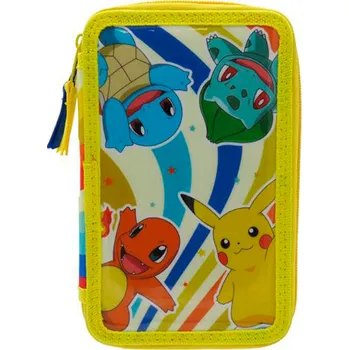 Penál Třípatrový penál Pokémon žlutý s výbavou