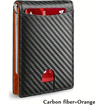 Tenká slim peněženka na karty s klipem | pánská peněženka, slim peněženka - Oranžová uhlíková vlákna