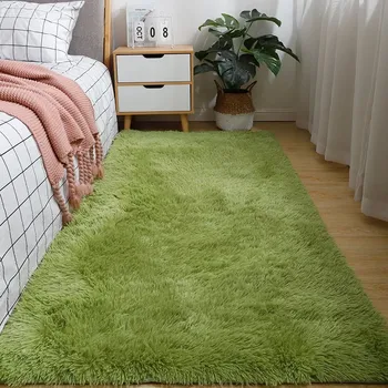 Koberec Stylový chlupatý koberec do ložnice | koberec, deka pod nohy, koberec na hraní - Trávově zelená , 40x 60cm