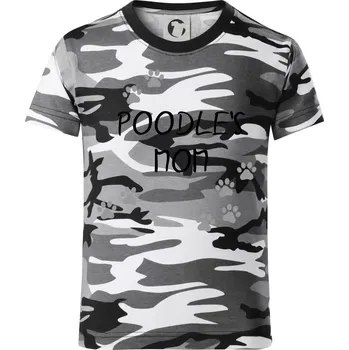 Chlapecké tričko Poodle`s mom Pudl) (Reflexní tlapky) - Dětské maskáčové triko - 104-110cm / 3-4 roky ( Šedý maskáč )