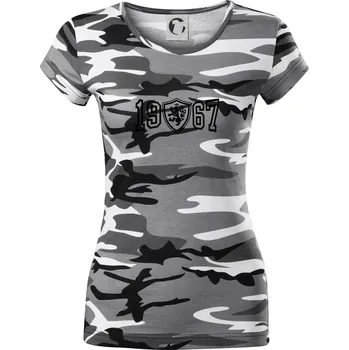 Dámské tričko Narozeninový motiv - znak - 1967 - Dámské maskáčové triko - XS ( Šedý maskáč )