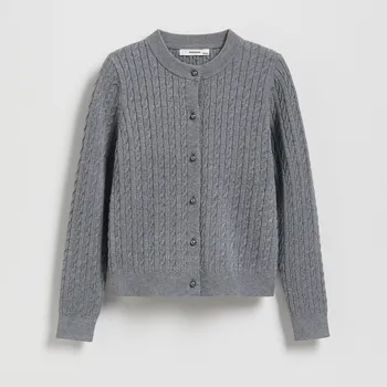 Dívčí svetr Reserved - Strukturovaný kardigan s vysokým podílem viskózy - tmavě šedá - 274DB-90M - 274DB-90M-116