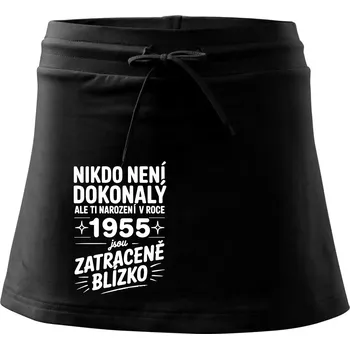 Dámská sukně Nikdo není dokonalý ale ti narození v roce 1955 jsou zatraceně blízko - Sportovní sukně - two in one - L ( Černá )