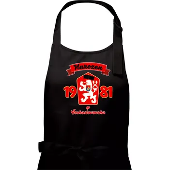 Kuchyňská zástěra Narozen v Československu - Přelepený znak 1981 - Pánská zástěra na vaření - Univerzální velikost ( Černá )