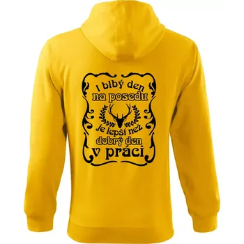 Pánská mikina Blbý den na posedu - Mikina s kapucí na zip trendy zipper - XL ( Žlutá )