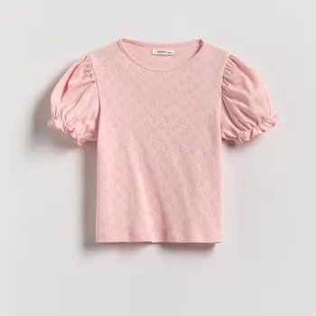 Reserved - Halenka s vysokým podílem bavlny a balonovými rukávy - pastelově růžová - 560FT-03X - 560FT-03X-116