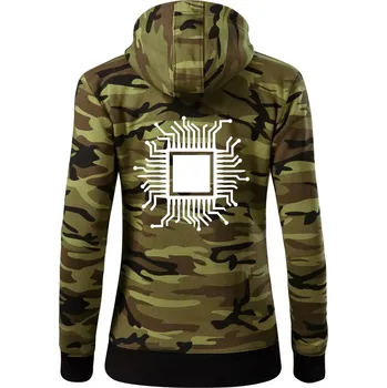 Dámská mikina Procesor - Dámská mikina trendy zipper s kapucí - XS ( Zelený maskáč )