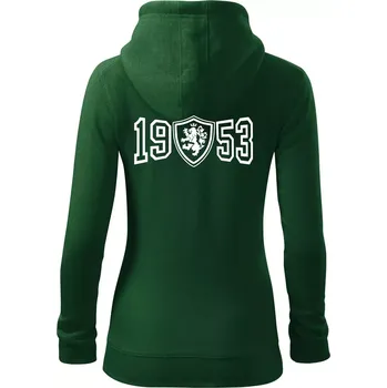 Dámská mikina Narozeninový motiv - znak - 1953 - Dámská mikina trendy zipper s kapucí - M ( Lahvově zelená )