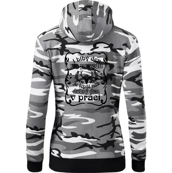 Dámská mikina Blbý den na posedu - Dámská mikina trendy zipper s kapucí - S ( Šedý maskáč )