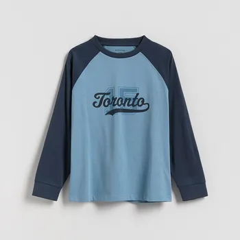 Reserved - Bavlněné tričko s potiskem a dlouhými rukávy - bleděmodrá - 033FI-05X - 033FI-05X-170