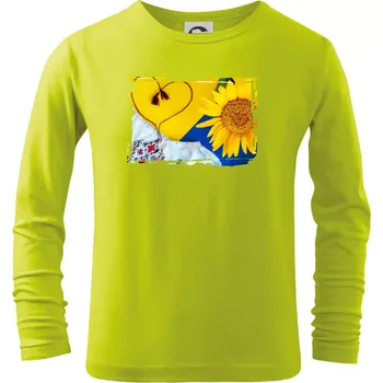 Dětská móda Ukrajina slunečnice a kroj - Triko dětské Long Sleeve - 134 cm/8 let ( Limetková )