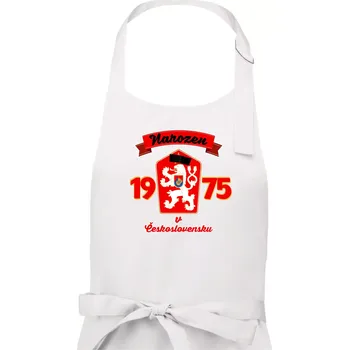 Kuchyňská zástěra Narozen v Československu - Přelepený znak 1975 - Pánská zástěra na vaření - Univerzální velikost ( Bílá )