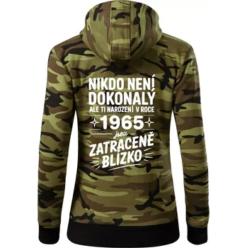 Dámská mikina Nikdo není dokonalý ale ti narození v roce 1965 jsou zatraceně blízko - Dámská mikina trendy zipper s kapucí - 2XL ( Zelený maskáč )