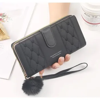 Peněženka Dlouhá koženková peněženka s držákem karet | dámská peněženka, organizér karet - černý