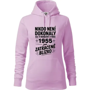 Dámská mikina Nikdo není dokonalý ale ti narození v roce 1955 jsou zatraceně blízko - Mikina dámská Cape s kapucí - S ( Orchid )