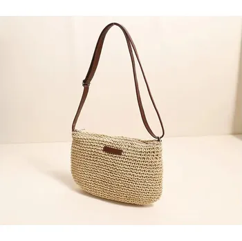 Plážová taška Letní slaměná kabelka s popruhem přes rameno | plážová taška, dámská kabelka - Béžový