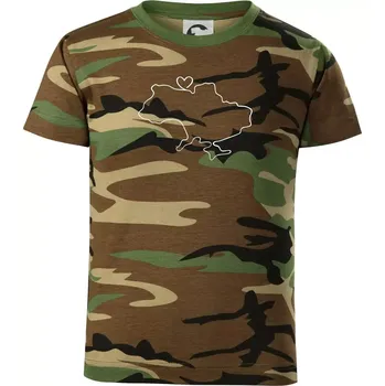 Mapa Ukrajiny - srdce - Dětské maskáčové triko - 104-110cm / 3-4 roky ( Hnědý maskáč )