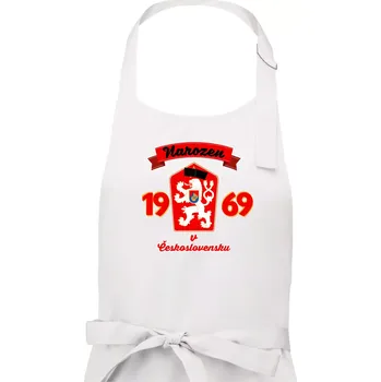 Kuchyňská zástěra Narozen v Československu - Přelepený znak 1969 - Pánská zástěra na vaření - Univerzální velikost ( Bílá )