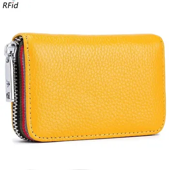 Peněženka Elegantní kožený držák karet s kapsou | kožená peněženka, držák karet - Žluť