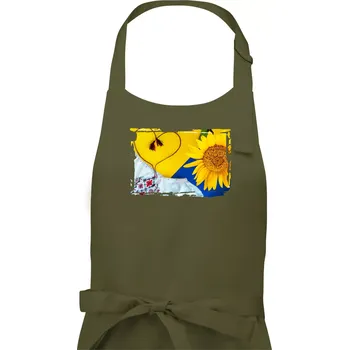 Kuchyňská zástěra Ukrajina slunečnice a kroj - Dámská zástěra na vaření - Univerzální velikost ( Khaki )