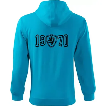 Pánská mikina Narozeninový motiv - znak - 1970 - Mikina s kapucí na zip trendy zipper - M ( Světlý tyrkys )