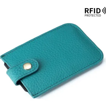 Kožený držák s rychlým přístupem RFID | peněženka pánská, peněženka dámská - Tyrkysově modrá