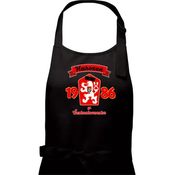 Kuchyňská zástěra Narozen v Československu - Přelepený znak 1986 - Pánská zástěra na vaření - Univerzální velikost ( Černá )
