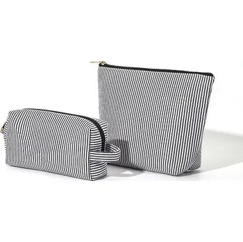 Kosmetická taška Kosmetická sada taštiček s proužkem pro cestování | kosmetická taštička, dámská kabelka - černý