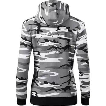 Dámská mikina Mapa Ukrajiny - srdce - Dámská mikina trendy zipper s kapucí - XL ( Šedý maskáč )