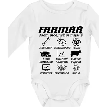 Symboly Farmář - Body kojenecké s dlouhým rukávem - Dlouhý r. do 3 měs ( Bílá )