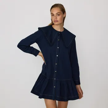 Dámské šaty Reserved - Mini šaty s límcem - tmavomodrá - 545FB-59X - 545FB-59X-XXL