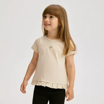 Dívčí tričko Reserved - Bavlněné tričko s ozdobným volánem - béžová - 545EX-08X - 545EX-08X-98