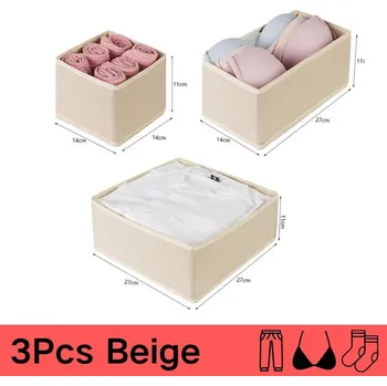 Úložný box Textilní skládací úložný box na prádlo | úložný box, skládací box - béžová-3ks