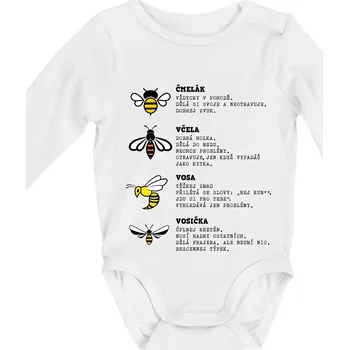 Encyklopedie včel vos a čmeláků - Body kojenecké s dlouhým rukávem - Dlouhý r. do 3 měs ( Bílá )