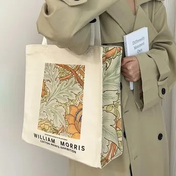 Kabelka Velká plátěná vintage kabelka s potiskem | dámská taška, nákupní taška - Bavlněné potisky