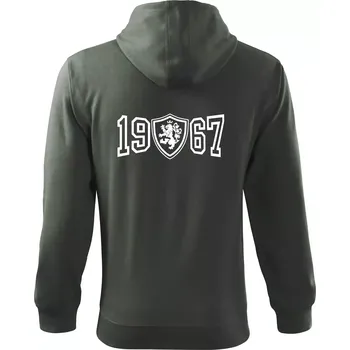Pánská mikina Narozeninový motiv - znak - 1967 - Mikina s kapucí na zip trendy zipper - S ( Tmavá břidlice (šedá se zeleným nádechem) )