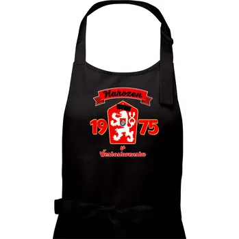 Kuchyňská zástěra Narozen v Československu - Přelepený znak 1975 - Pánská zástěra na vaření - Univerzální velikost ( Černá )