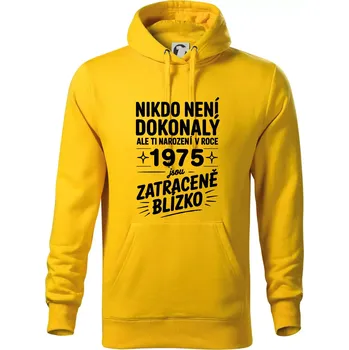 Pánská mikina Nikdo není dokonalý ale ti narození v roce 1975 jsou zatraceně blízko - Mikina pánská Cape s kapucí - M ( Žlutá )