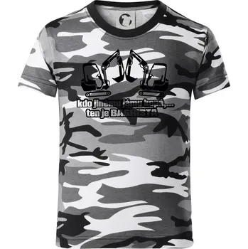 Chlapecké tričko Kdo jinému jámu kopá, ten je bagrista - Dětské maskáčové triko - 134 cm/8 let ( Šedý maskáč )