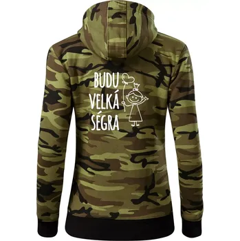 Dámská mikina Budu velká ségra - Dámská mikina trendy zipper s kapucí - L ( Zelený maskáč )