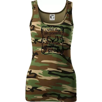 Dámské tričko Blbý den na posedu - Dámské Maskáčové tílko - S ( Hnědý maskáč )