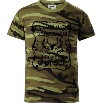 Blbý den na posedu - Dětské maskáčové triko - 122 cm/6 let ( Zelený maskáč )