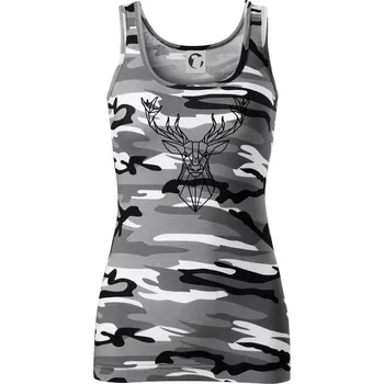 Dámské tričko Geometrie - Jelen velký - Dámské Maskáčové tílko - S ( Šedý maskáč )