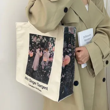 Kabelka Velká plátěná vintage kabelka s potiskem | dámská taška, nákupní taška - Karafiát Lily Rose