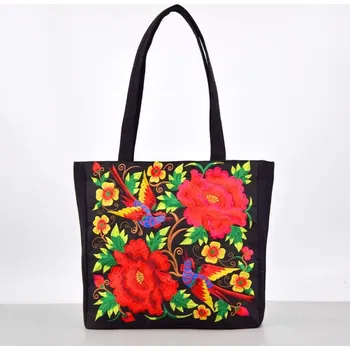 Kabelka Velká vyšívaná plátěná kabelka barevná | kabelka, taška přes rameno - 1