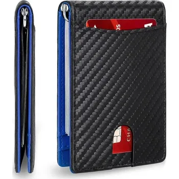 Tenká slim peněženka na karty s klipem | pánská peněženka, slim peněženka - Uhlíková vlákna modrá